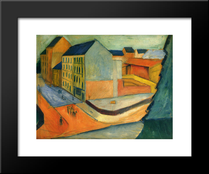Our Street With Horse Riding, Bonn 20x24 Black Modern Wood Framed Art Print Poster by Macke, August
