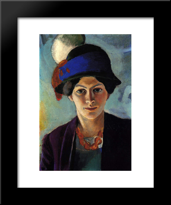 Portrait Of The Artist'S Wife With A Hat 20x24 Black Modern Wood Framed Art Print Poster by Macke, August
