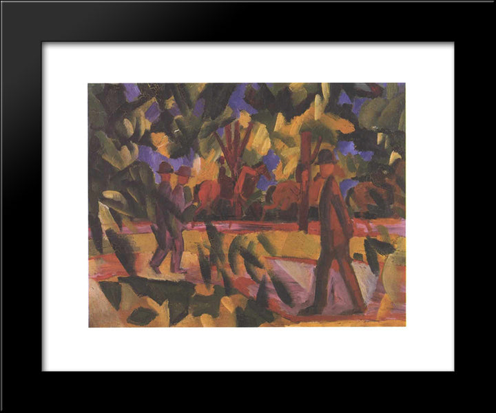 Riders And Walkers At A Parkway 20x24 Black Modern Wood Framed Art Print Poster by Macke, August