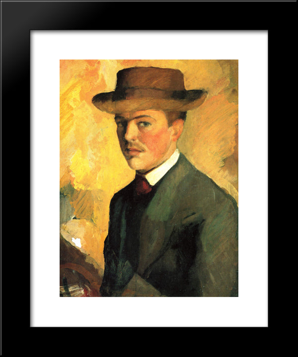 Self-Portrait With Hat 20x24 Black Modern Wood Framed Art Print Poster by Macke, August