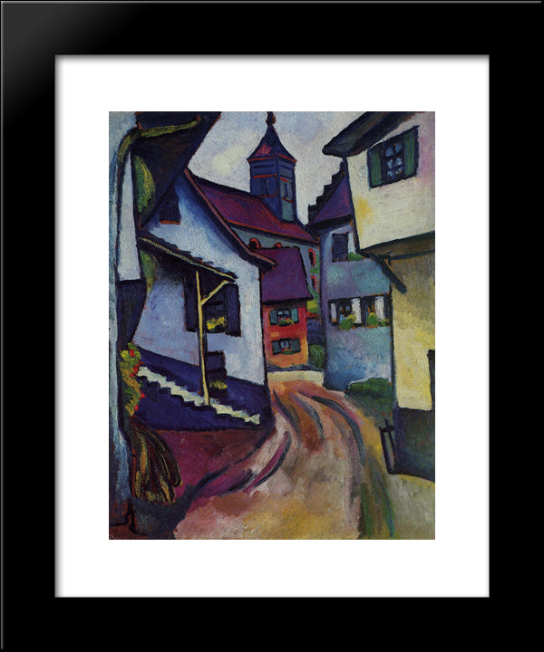 Street With Church In Kandern 20x24 Black Modern Wood Framed Art Print Poster by Macke, August