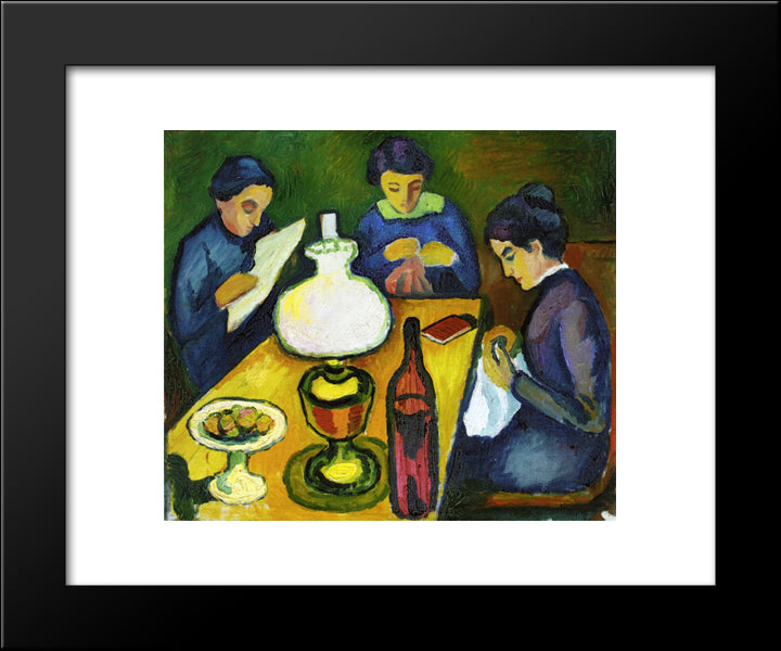 Three Women At The Table By The Lamp 20x24 Black Modern Wood Framed Art Print Poster by Macke, August