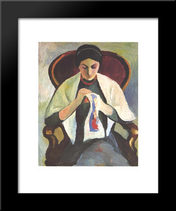 Woman Sewing 20x24 Black Modern Wood Framed Art Print Poster by Macke, August
