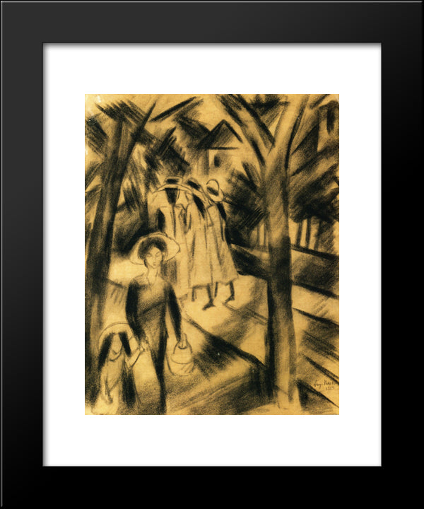 Woman With Child And Girls On A Road 20x24 Black Modern Wood Framed Art Print Poster by Macke, August