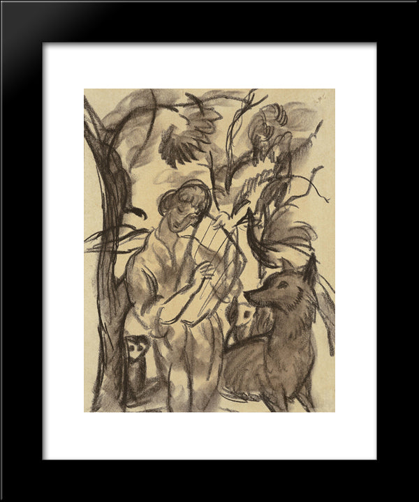 Woman With Lyre And Dog 20x24 Black Modern Wood Framed Art Print Poster by Macke, August