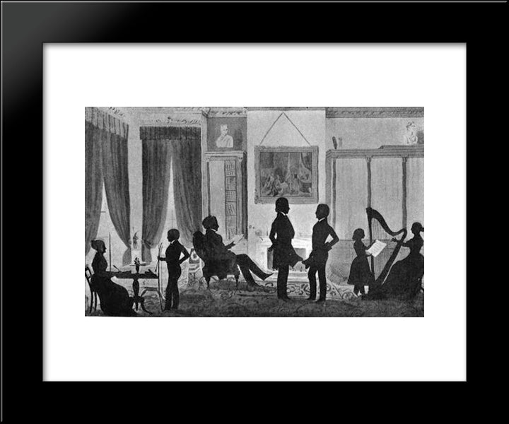 Portrait Of Abbott Lawrence Family In Their Library, No.5 Park Street, Boston 20x24 Black Modern Wood Framed Art Print Poster by Edouart, Auguste
