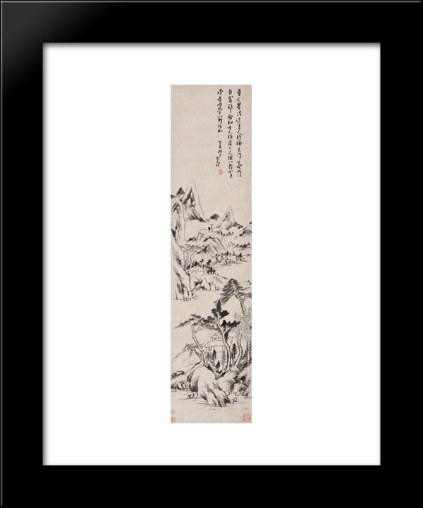 Landscape (Dong Yuan And Juran Style) 20x24 Black Modern Wood Framed Art Print Poster by Shanren, Bada