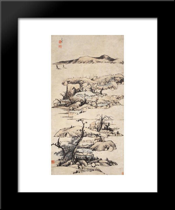 Landscape (Ni Zan Style) 20x24 Black Modern Wood Framed Art Print Poster by Ni Zan