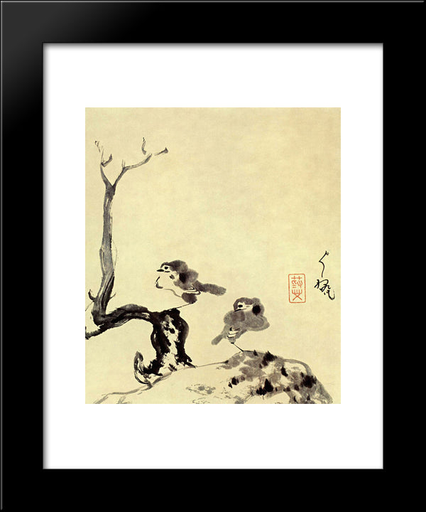 Two Birds 20x24 Black Modern Wood Framed Art Print Poster by Shanren, Bada