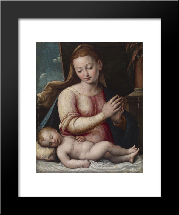 Madonna Adoring The Child 20x24 Black Modern Wood Framed Art Print Poster by Longhi, Barbara
