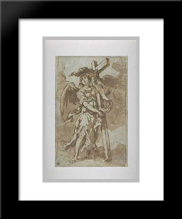 Angel Carrying The Cross 20x24 Black Modern Wood Framed Art Print Poster by Murillo, Bartolome Esteban