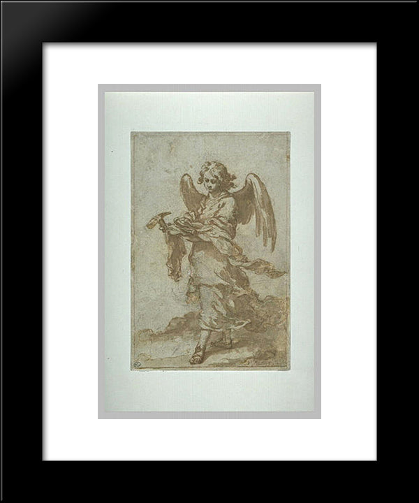 Angel Holding A Hammer And Nails 20x24 Black Modern Wood Framed Art Print Poster by Murillo, Bartolome Esteban