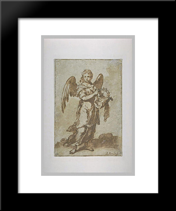 Angel Holding The Crown Of Thorns 20x24 Black Modern Wood Framed Art Print Poster by Murillo, Bartolome Esteban