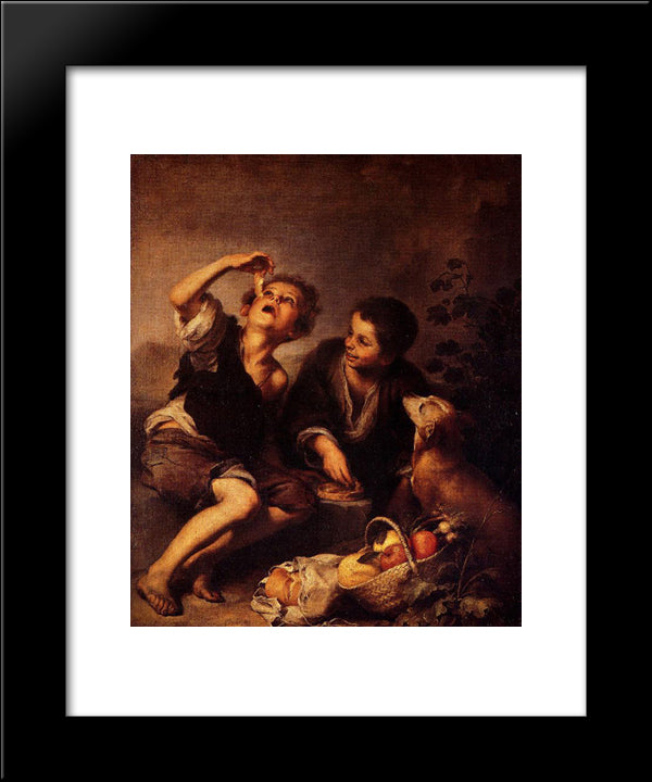 Children Eating A Pie 20x24 Black Modern Wood Framed Art Print Poster by Murillo, Bartolome Esteban