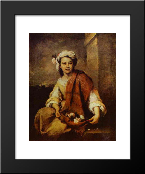 Flower Seller 20x24 Black Modern Wood Framed Art Print Poster by Murillo, Bartolome Esteban