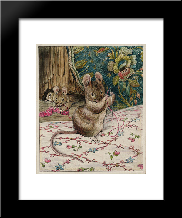 The Mice At Work.Threading The Needle 20x24 Black Modern Wood Framed Art Print Poster by Potter, Beatrix