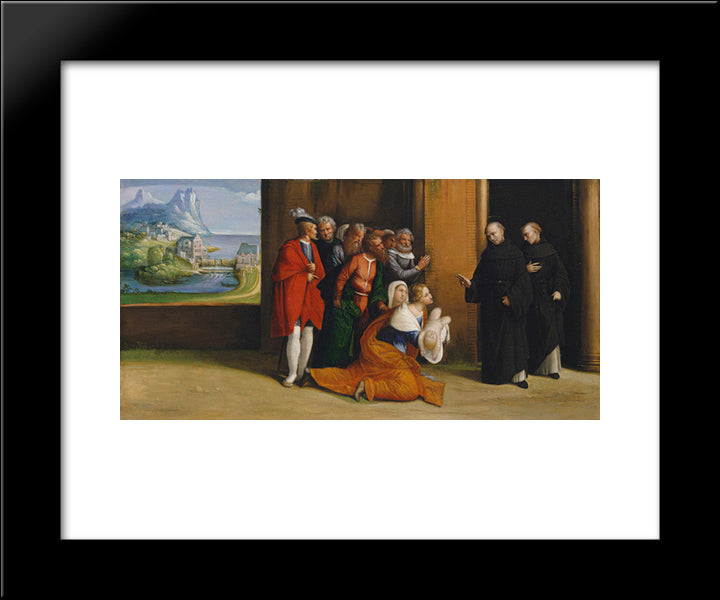 Saint Nicholas Of Tolentino Reviving A Child 20x24 Black Modern Wood Framed Art Print Poster by Tisi, Benvenuto