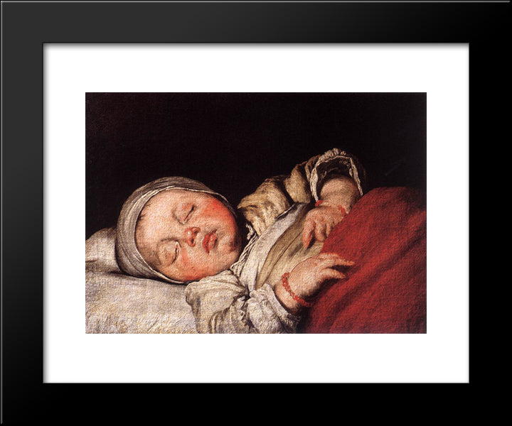 Sleeping Child 20x24 Black Modern Wood Framed Art Print Poster by Strozzi, Bernardo
