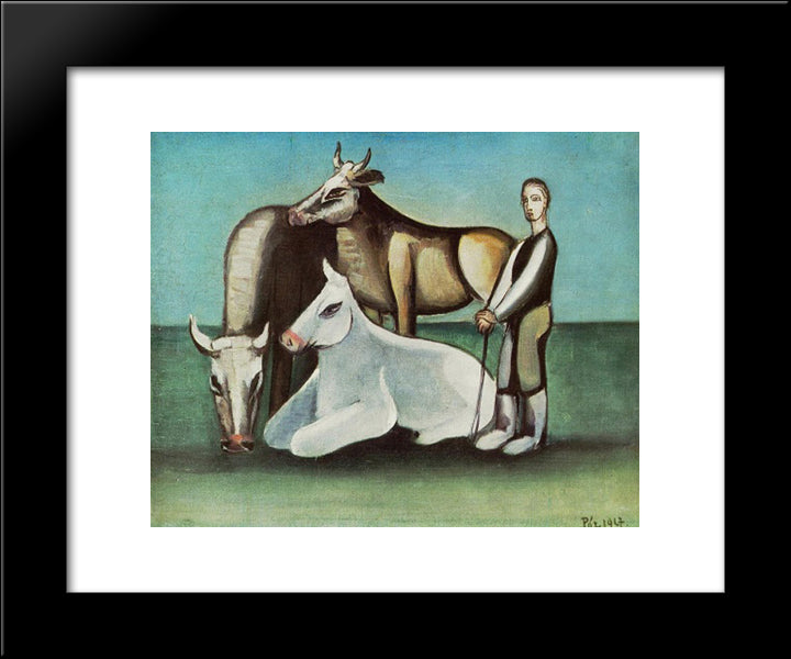 Bulls 20x24 Black Modern Wood Framed Art Print Poster by Por, Bertalan