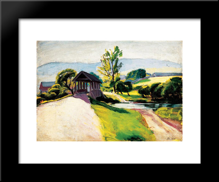 Sunlit Landscape With Bridge 20x24 Black Modern Wood Framed Art Print Poster by Por, Bertalan