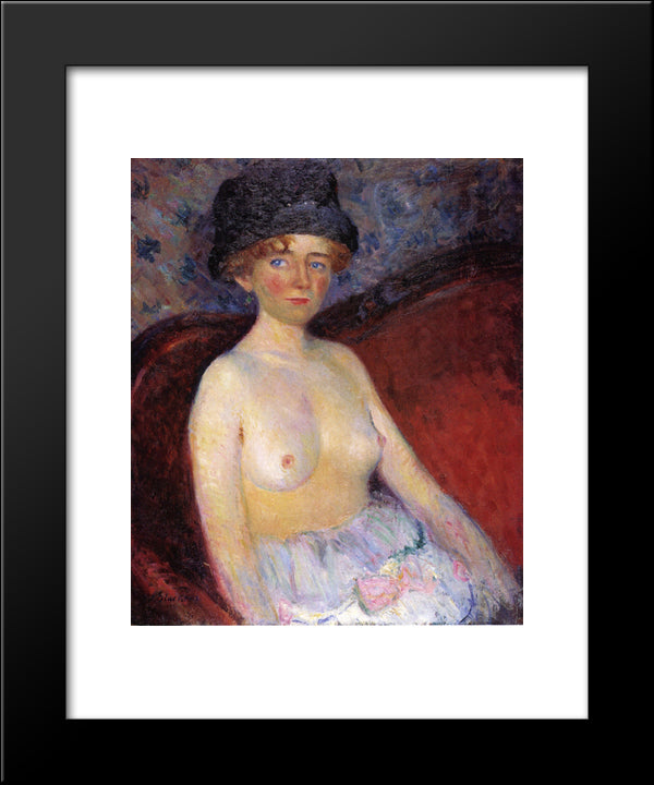 Nude With Hat 20x24 Black Modern Wood Framed Art Print Poster by Glackens, William James