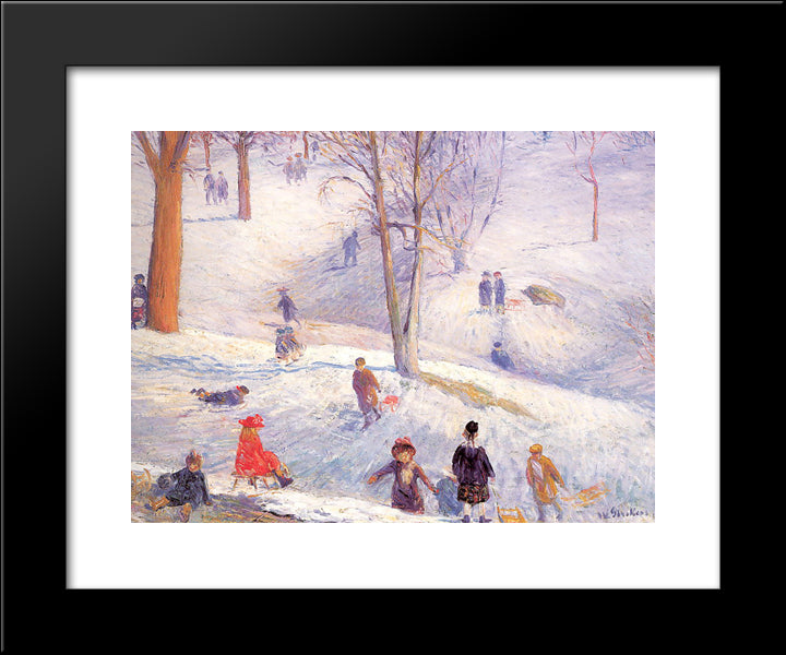 Sledding In Central Park 20x24 Black Modern Wood Framed Art Print Poster by Glackens, William James