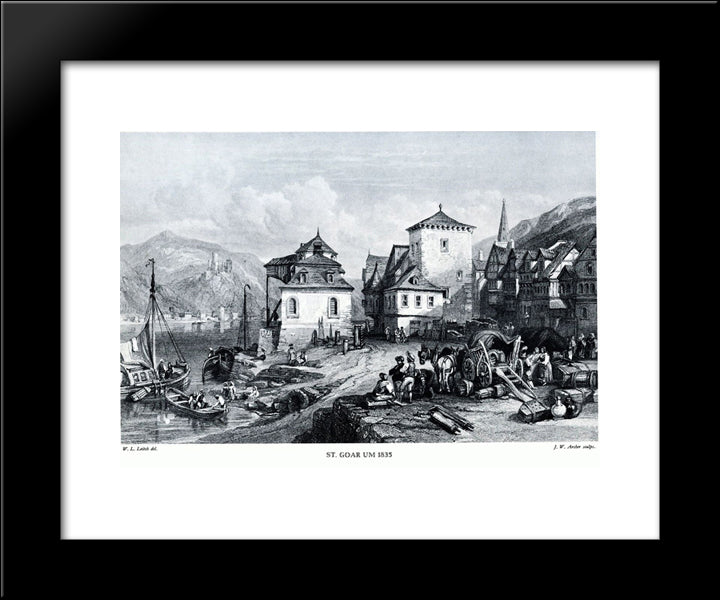 St. Goar Um 1835, Engraving By J.W. Archer After Leitch 20x24 Black Modern Wood Framed Art Print Poster by Leitch, William Leighton