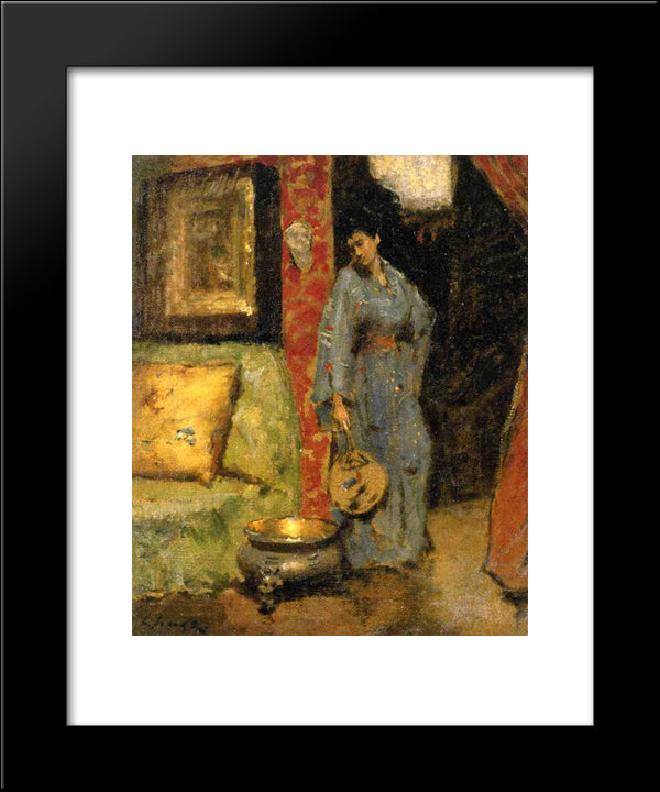 Woman In Kimono Holding A Japanese Fan 20x24 Black Modern Wood Framed Art Print Poster by Chase, William Merritt