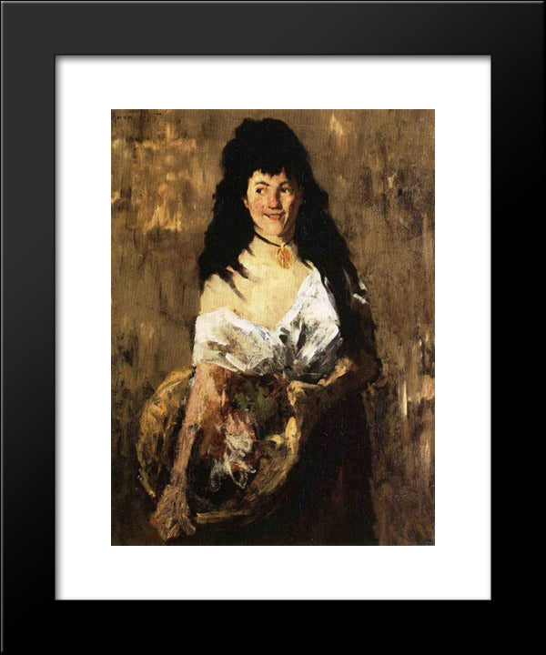 Woman With A Basket 20x24 Black Modern Wood Framed Art Print Poster by Chase, William Merritt