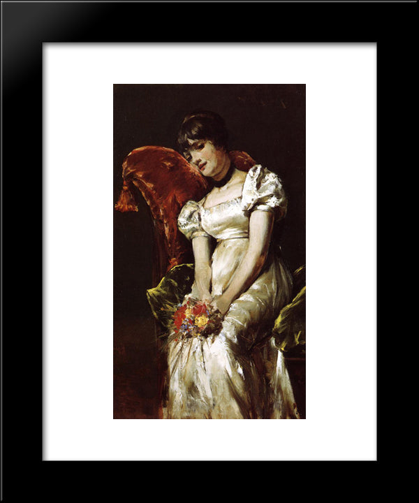 Young Girl With Flowers 20x24 Black Modern Wood Framed Art Print Poster by Chase, William Merritt