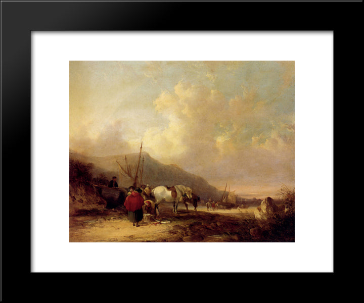 A Busy Beach Scene 20x24 Black Modern Wood Framed Art Print Poster by Shayer, William