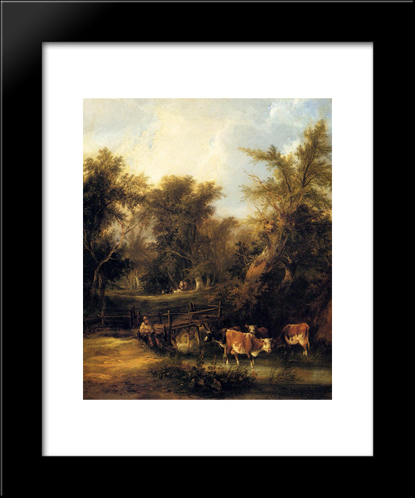 Cattle By A Stream 20x24 Black Modern Wood Framed Art Print Poster by Shayer, William