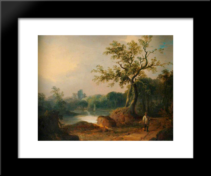 Landscape With Figures On A Path 20x24 Black Modern Wood Framed Art Print Poster by Shayer, William