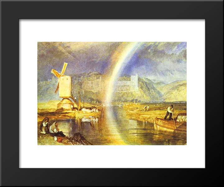 Arundel Castle, With Rainbow 20x24 Black Modern Wood Framed Art Print Poster by Turner, William