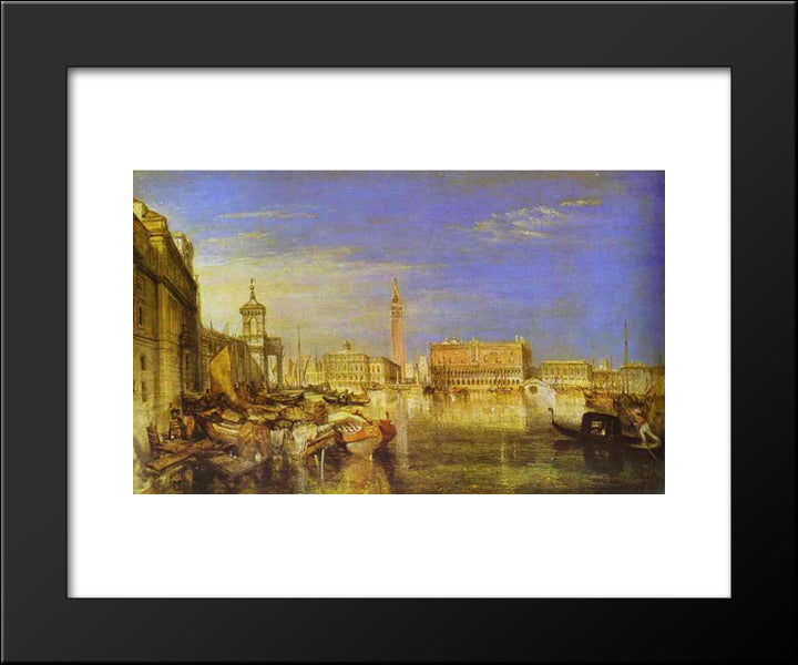 Bridge Of Sighs, Ducal Palace And Custom House, Venice Canaletti Painting 20x24 Black Modern Wood Framed Art Print Poster by Turner, William