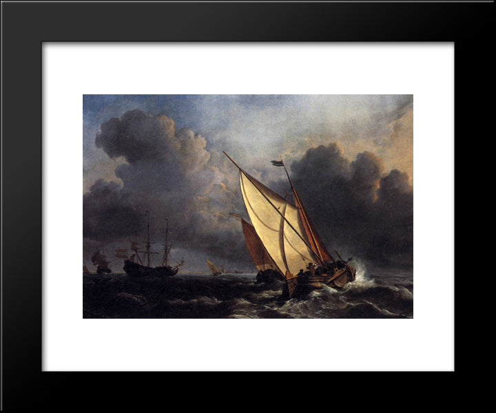 Dutch Fishing Boats In A Storm 20x24 Black Modern Wood Framed Art Print Poster by Turner, William