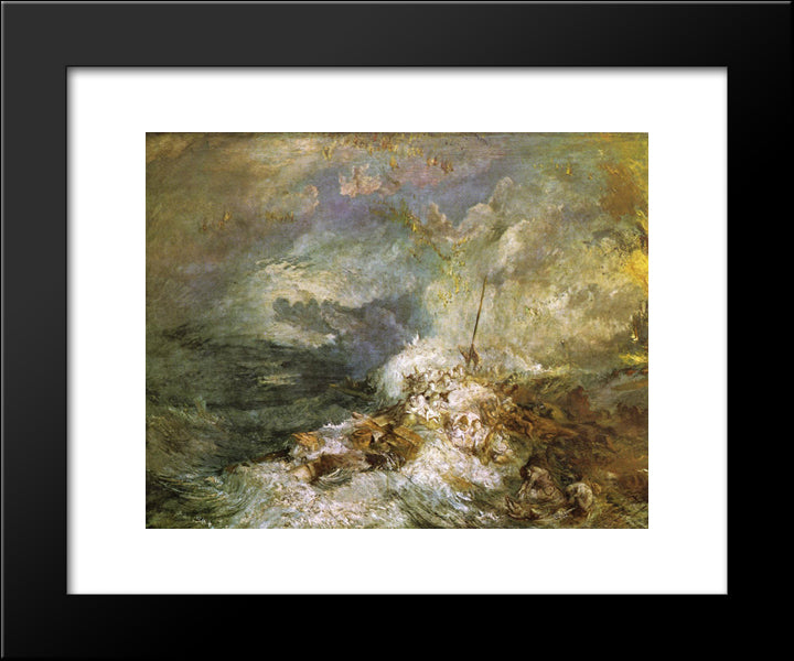 Fire At Sea 20x24 Black Modern Wood Framed Art Print Poster by Turner, William