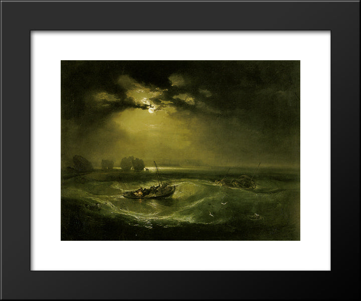 Fishermen At Sea 20x24 Black Modern Wood Framed Art Print Poster by Turner, William