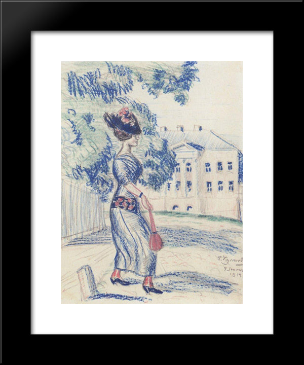 A Young Merchant'S Wife 20x24 Black Modern Wood Framed Art Print Poster by Kustodiev, Boris
