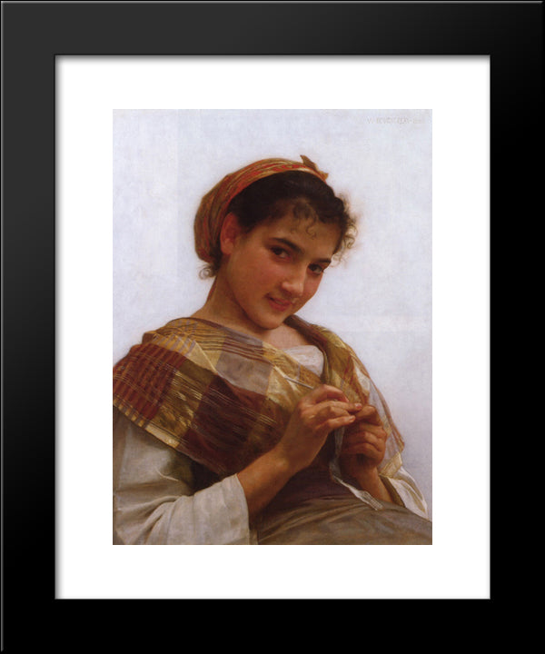 Portrait Of A Young Girl Crocheting 20x24 Black Modern Wood Framed Art Print Poster by Bouguereau, William Adolphe