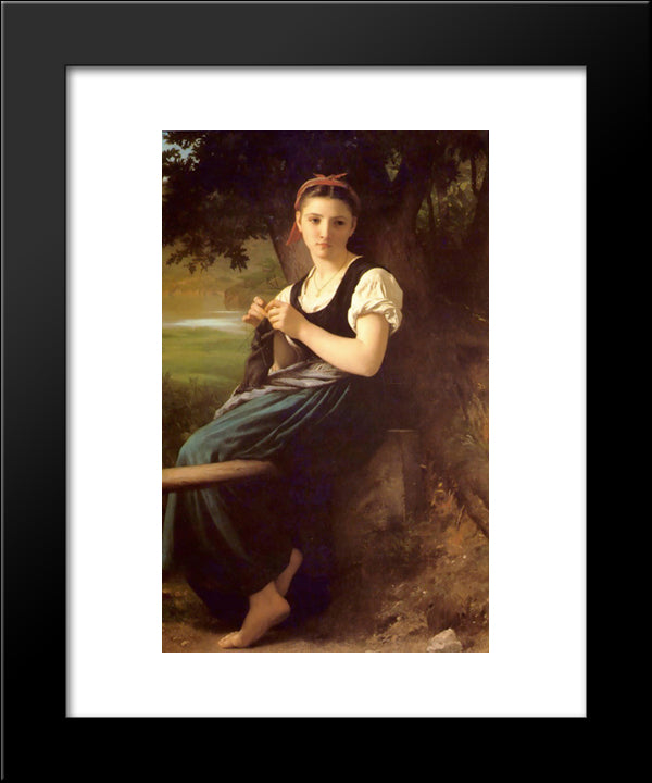 The Knitting Girl 20x24 Black Modern Wood Framed Art Print Poster by Bouguereau, William Adolphe