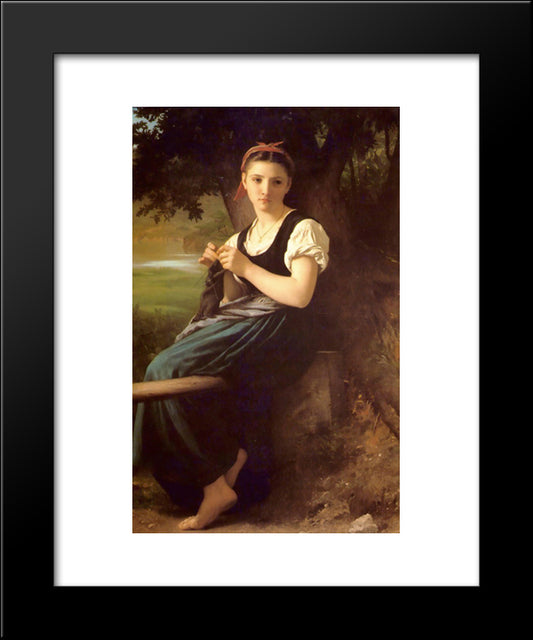 The Knitting Girl 20x24 Black Modern Wood Framed Art Print Poster by Bouguereau, William Adolphe