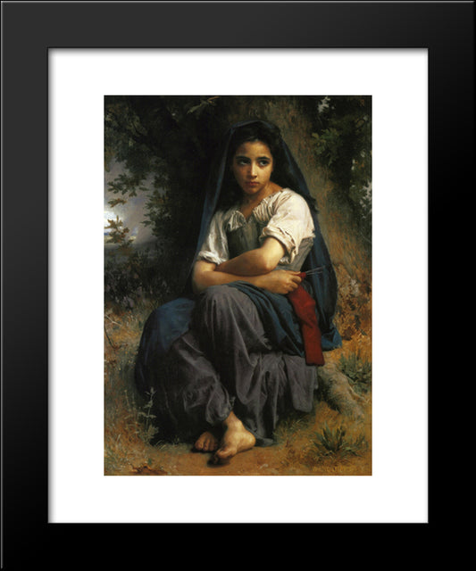 The Little Knitter 20x24 Black Modern Wood Framed Art Print Poster by Bouguereau, William Adolphe