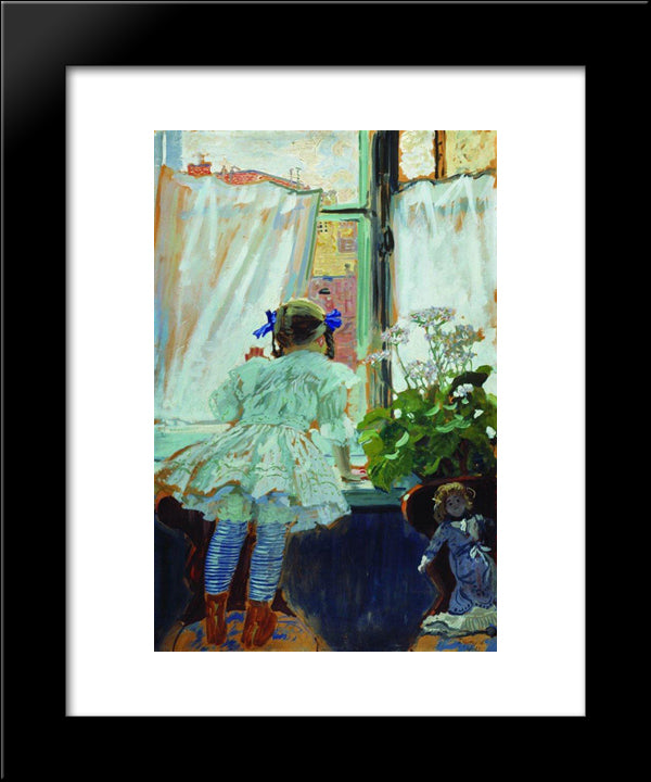 At The Window. Portrait Of I.B. Kustodieva 20x24 Black Modern Wood Framed Art Print Poster by Kustodiev, Boris