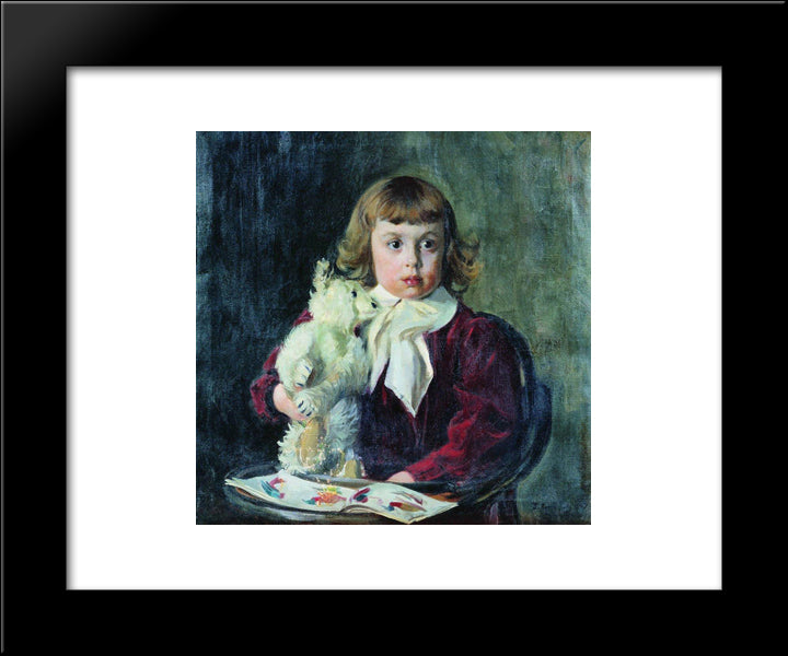 Boy With Teddy Bear 20x24 Black Modern Wood Framed Art Print Poster by Kustodiev, Boris