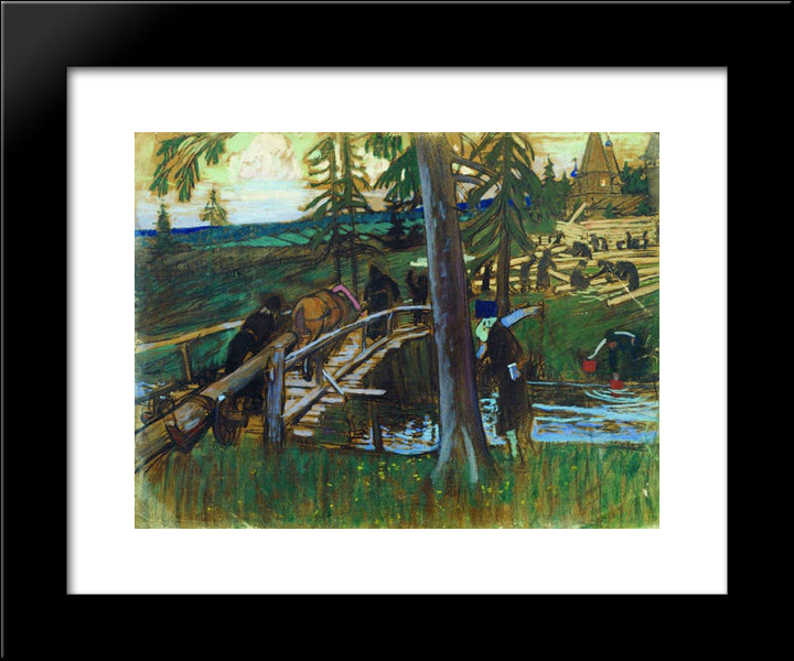 Build A Monastery 20x24 Black Modern Wood Framed Art Print Poster by Kustodiev, Boris