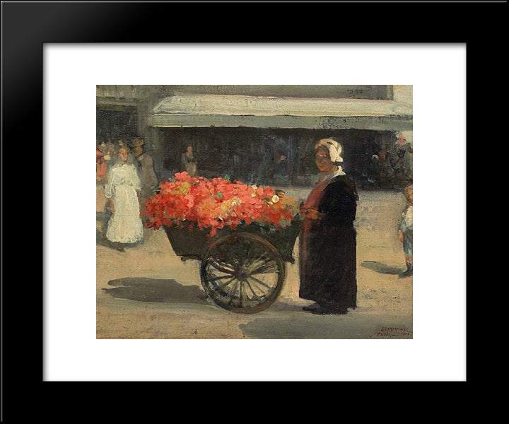 Flower Merchant In Paris 20x24 Black Modern Wood Framed Art Print Poster by Martinez, Xavier