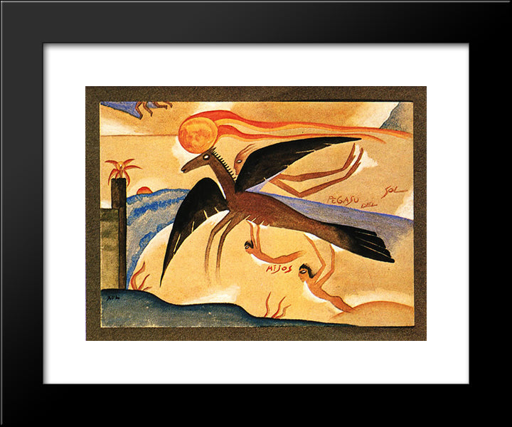 Pegaso De Sol 20x24 Black Modern Wood Framed Art Print Poster by Solar, Xul