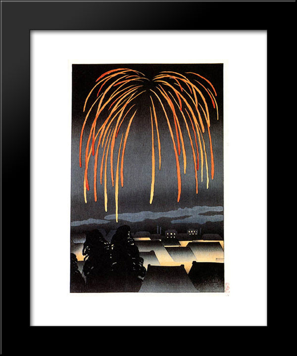Festival Night Fireworks 20x24 Black Modern Wood Framed Art Print Poster by Toyonari, Yamamura
