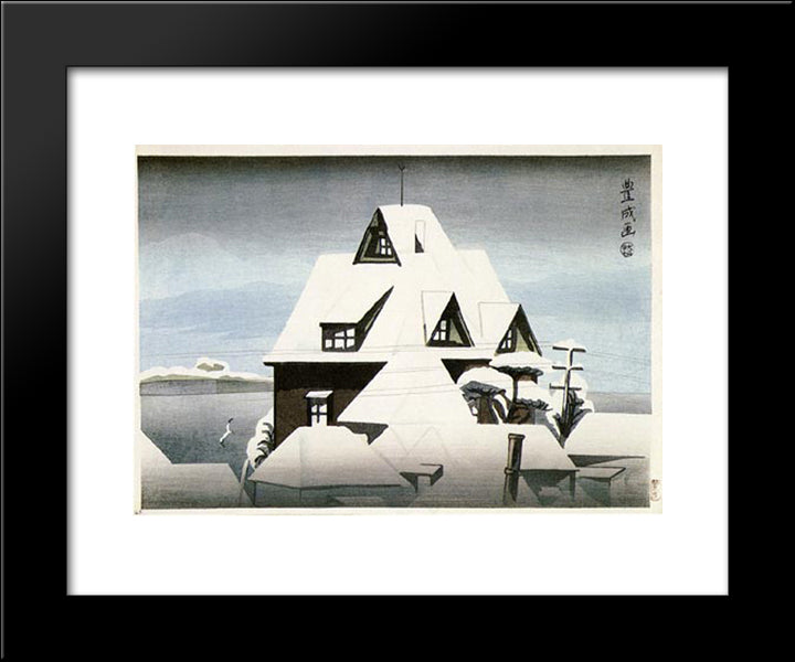Shinagawa In Snow 20x24 Black Modern Wood Framed Art Print Poster by Toyonari, Yamamura